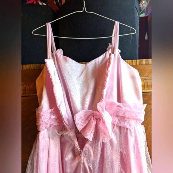 Pink Ruffled Tiered Gown with lace cardigan - Picture 3 of 8